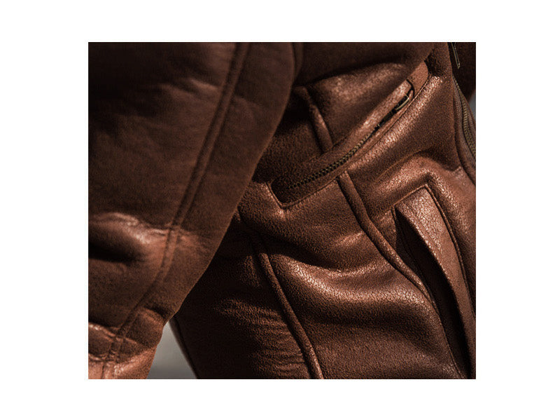 Vintage Biker Style polaire/fausse fourrure revers hommes veste en simili cuir