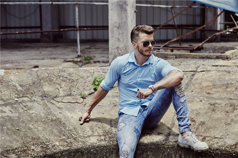 Chemise à manches longues coupe ajustée pour hommes de couleur unie de style italien