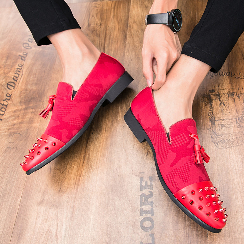 Tasseled Camo Men Loafers Shoes with Rivet Toe