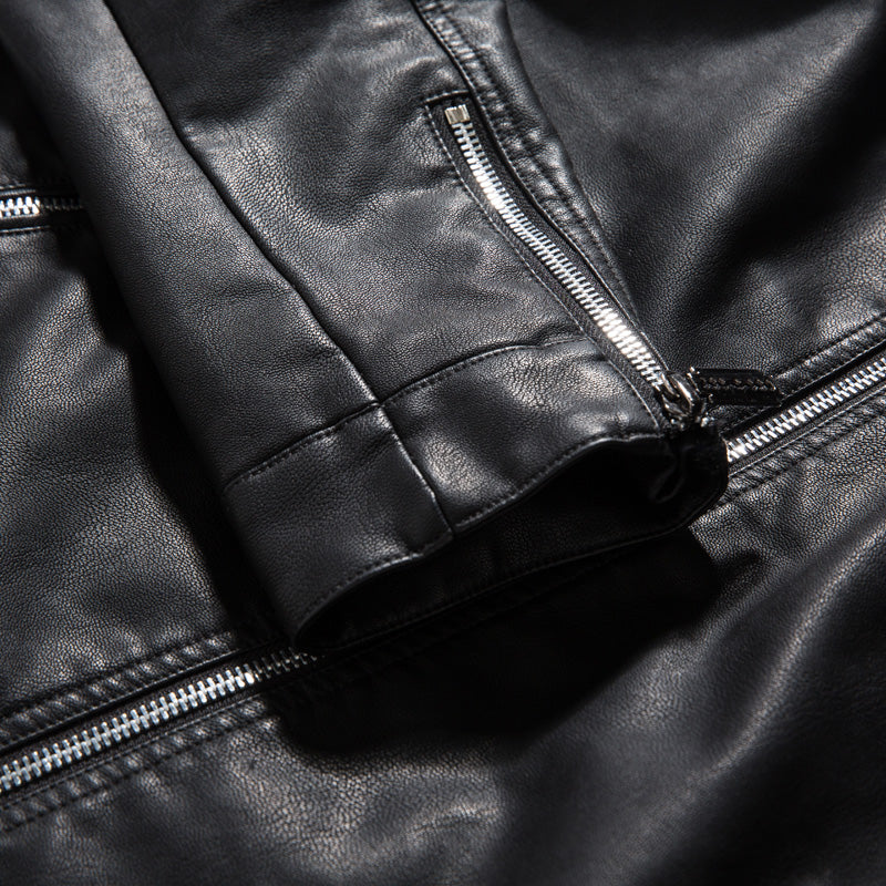 Veste en cuir PU pour hommes de style motard cousu à l'épaule