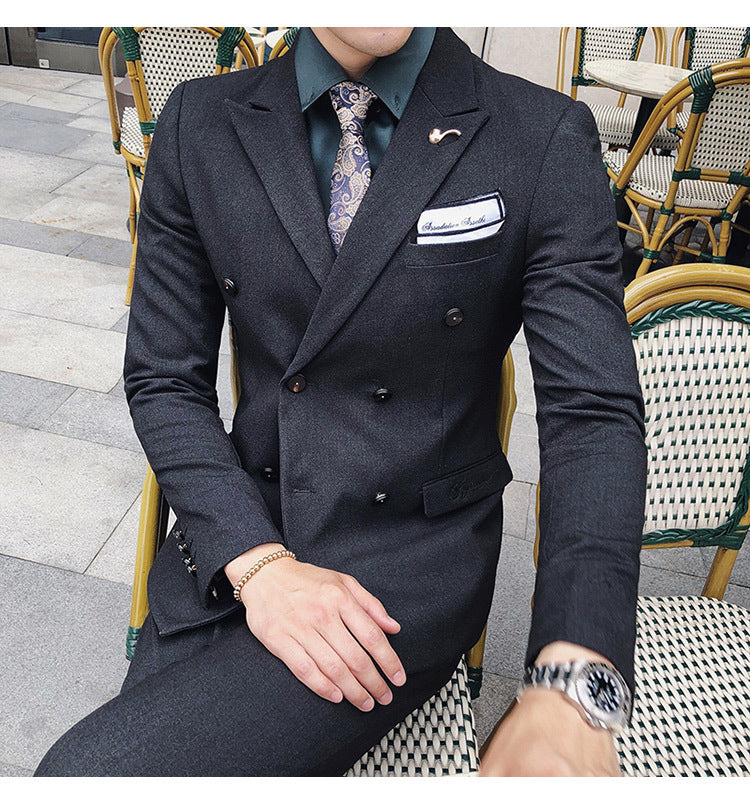 Luxury Italian Style Men Double Breasted Slim Fit Suit Set