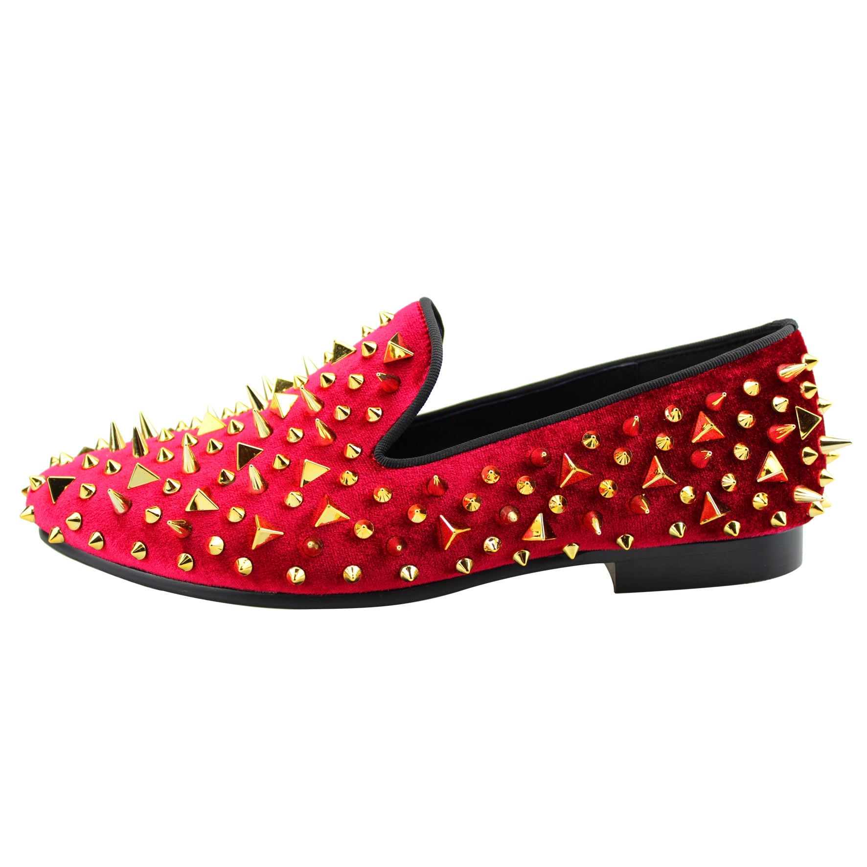 Multi Shape Rivet Spike Men Velvet Loafer Shoes