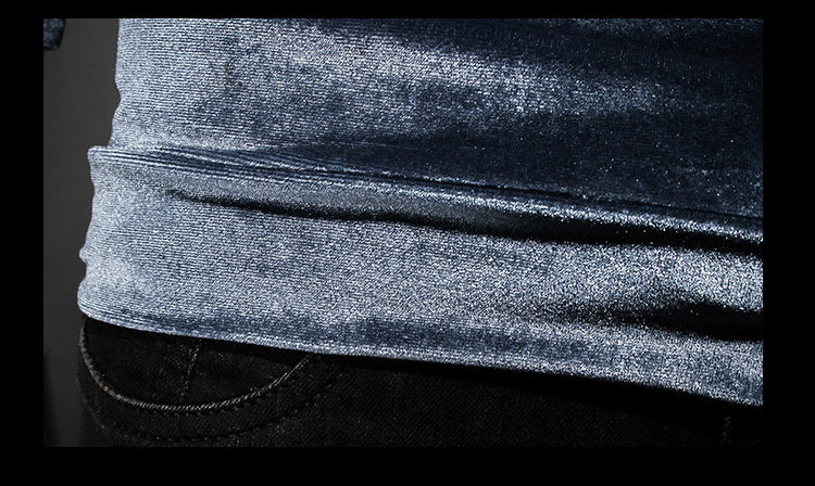 Pull à col roulé en velours à manches rayées pour hommes