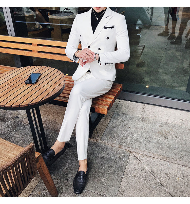 Luxury Italian Style Men Double Breasted Slim Fit Suit Set