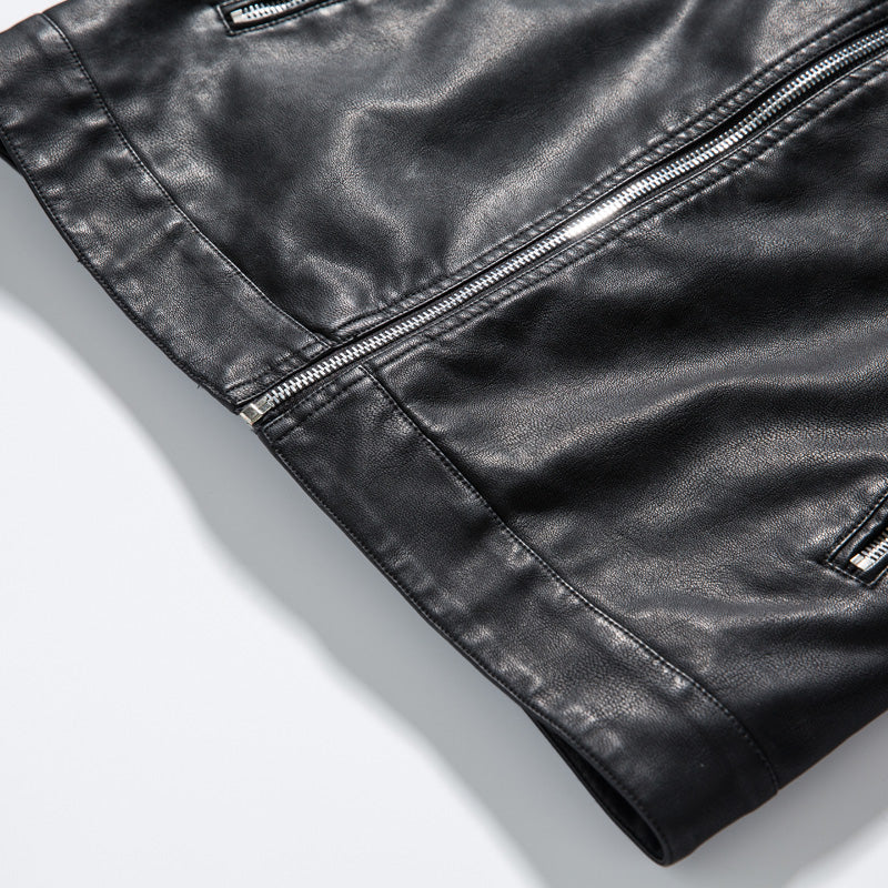 Veste en cuir PU pour hommes de style motard cousu à l'épaule