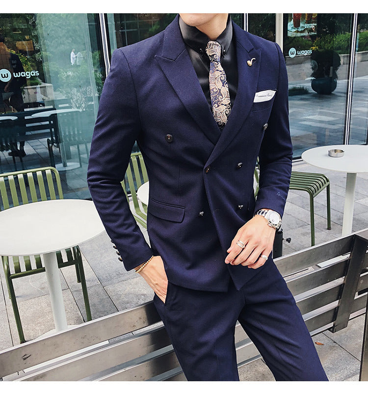 Luxury Italian Style Men Double Breasted Slim Fit Suit Set