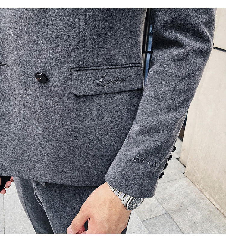 Luxury Italian Style Men Double Breasted Slim Fit Suit Set