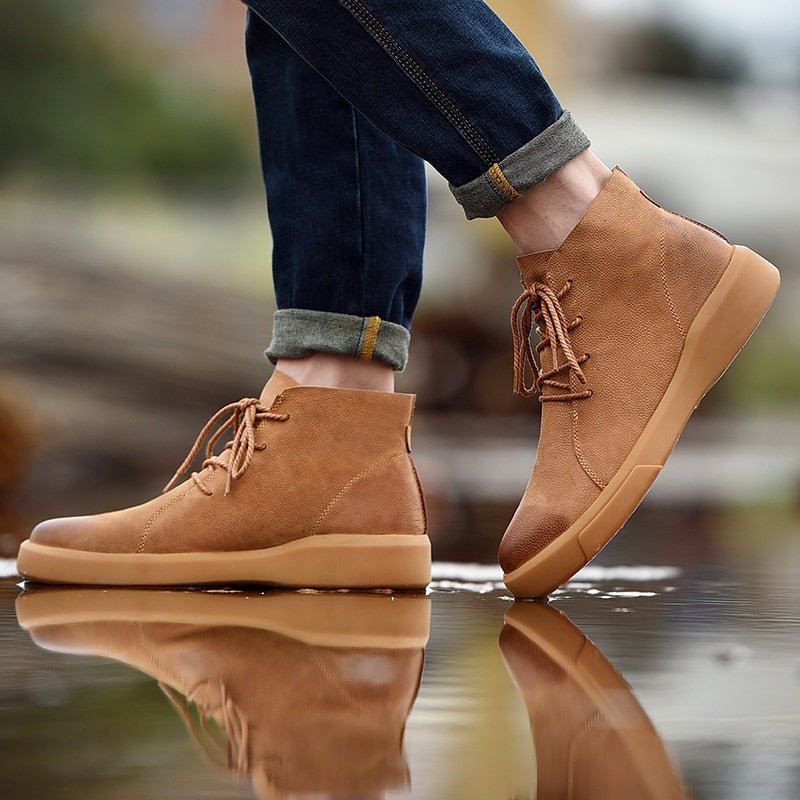 Bottines en cuir à lacets noir vert pour hommes