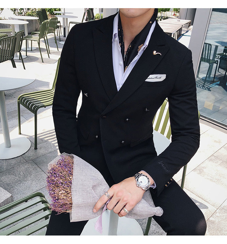 Luxury Italian Style Men Double Breasted Slim Fit Suit Set