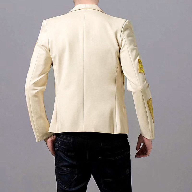 Stunning Gold Thread Embroidery Stage Style Men Slim Fit Blazer