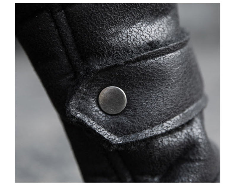 Vintage Biker Style polaire/fausse fourrure revers hommes veste en simili cuir