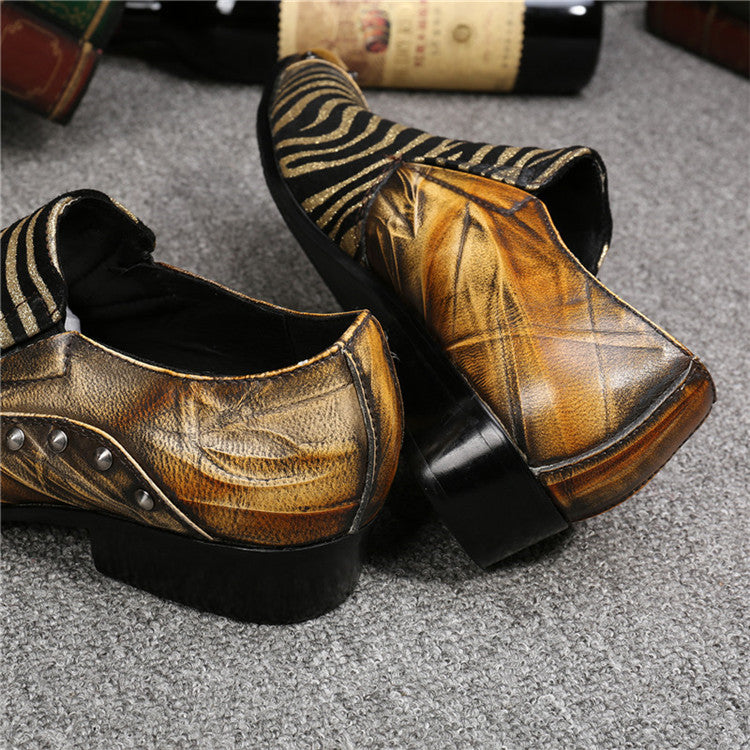 Tiger Pattern Patchwork with Mini Spike Details Men Loafers Shoes