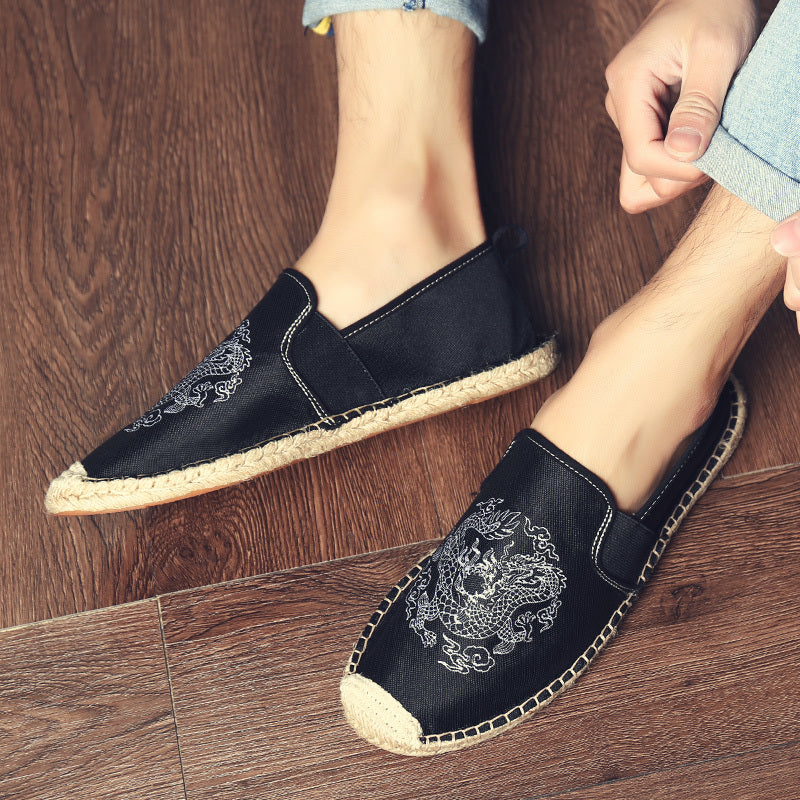 Chinese Elements Dragon Totem Men Canvas Flats Shoes - FanFreakz