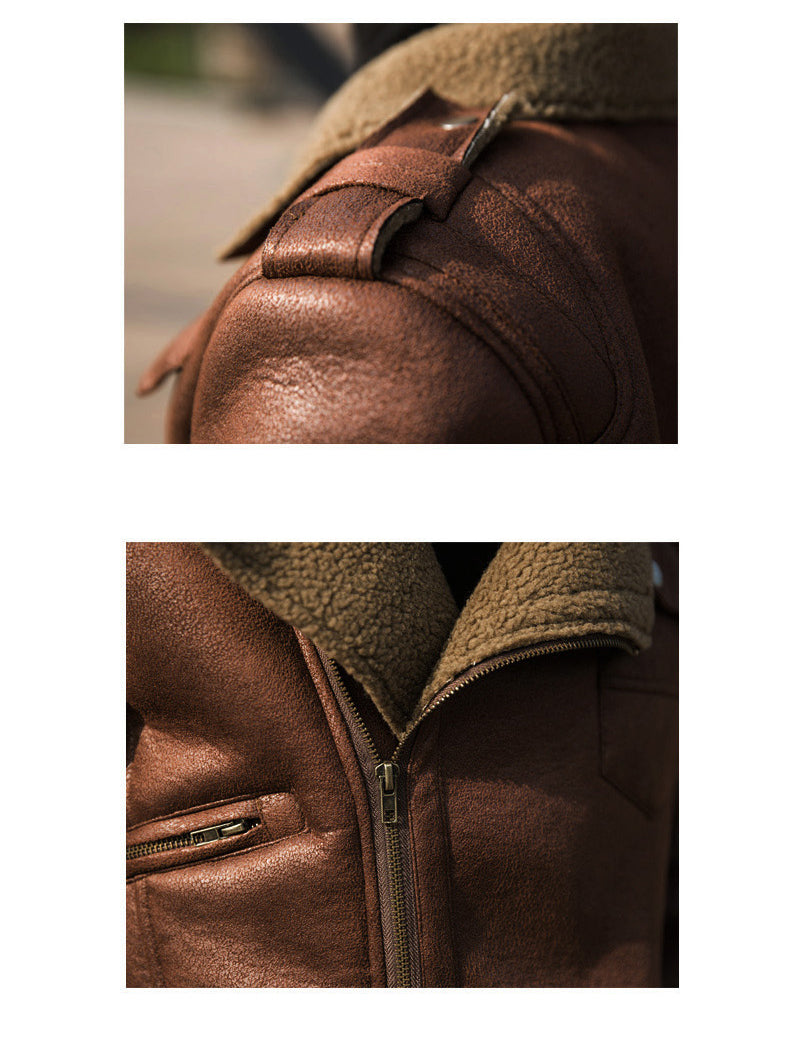 Vintage Biker Style polaire/fausse fourrure revers hommes veste en simili cuir