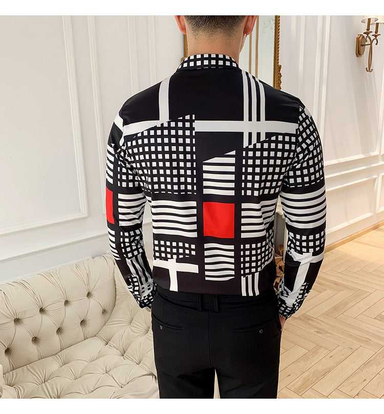 Man Face Printing Colour Splice Design Men Shirt