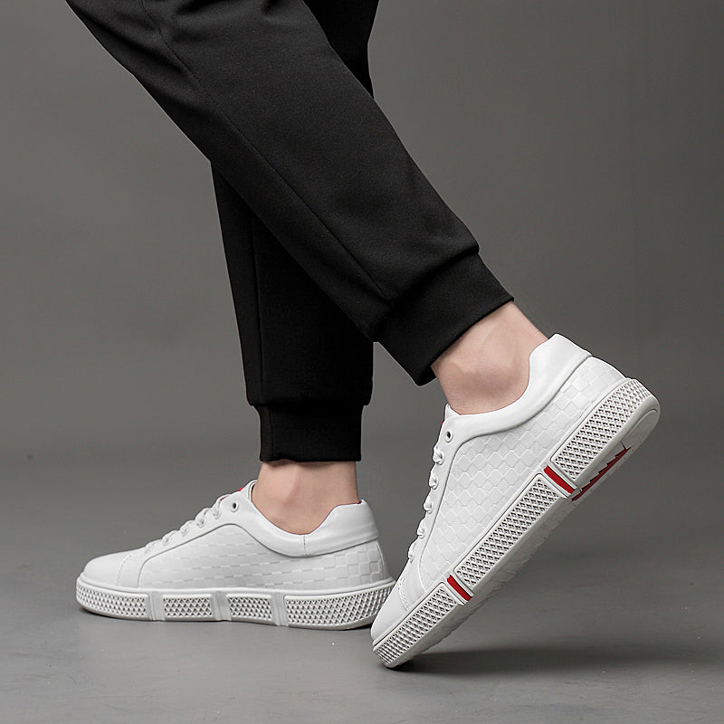 Genuine Leather Checkered Embossed Lace Up Men Sneaker