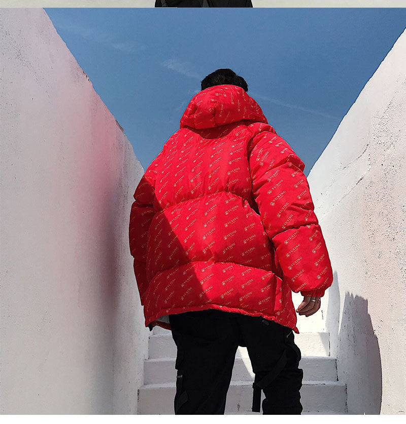 Cotton Padded Outerwear with Letter Printing Men Hooded Jacket - FanFreakz