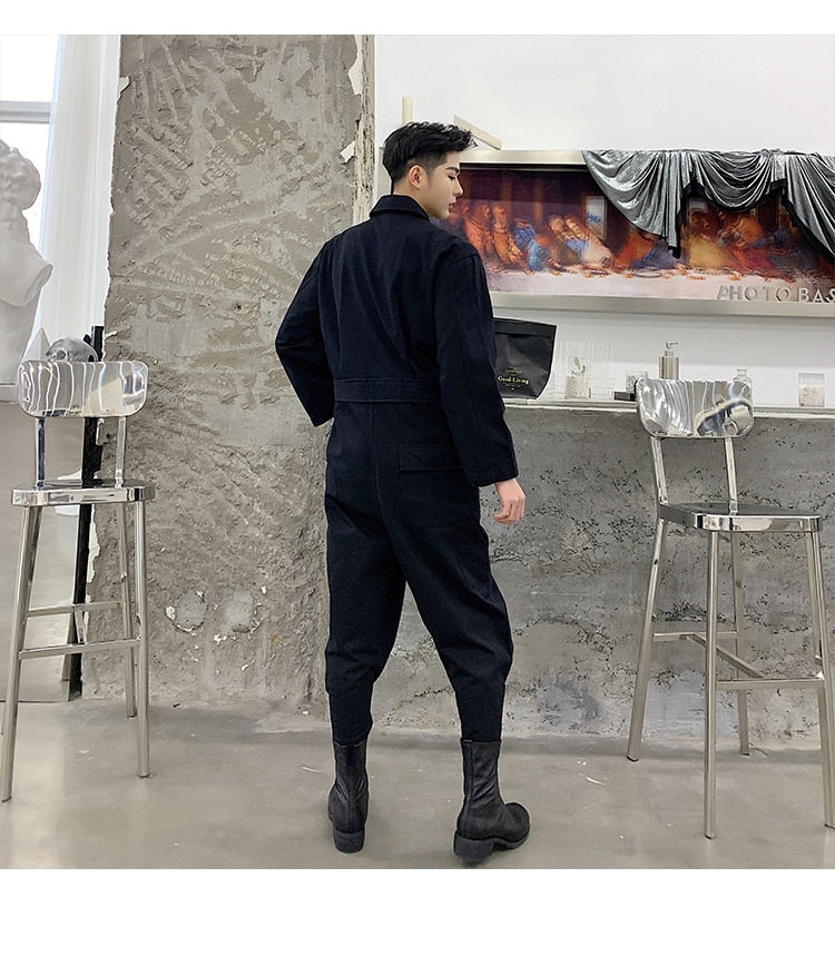 Casual Harajuku Style with Waist Rope Men Jumpsuit Shirt - FanFreakz