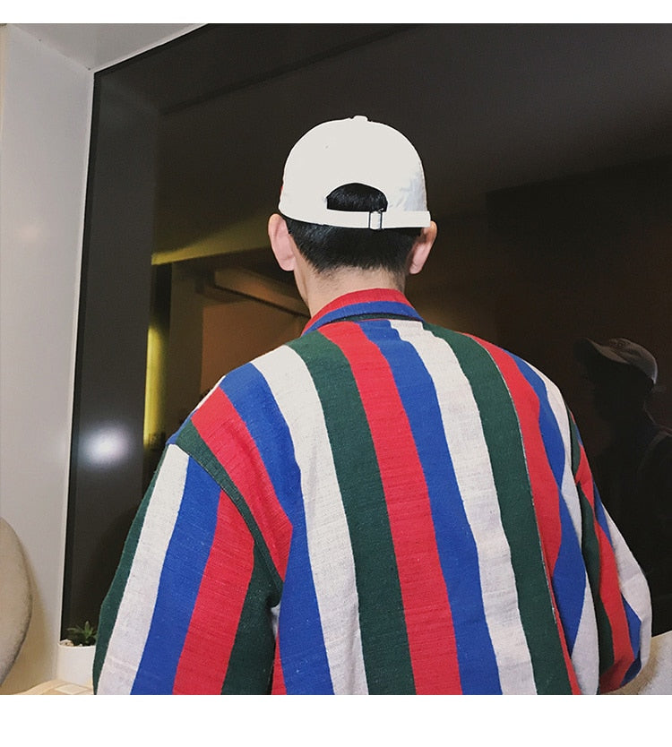 Nouvelle mode Stripe Loose Casual manches longues style hommes chemises