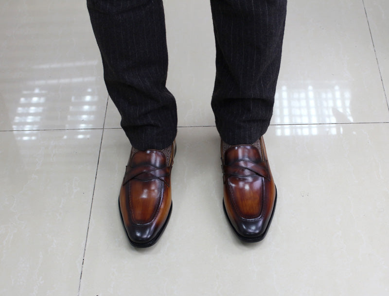 Pointed Toe Duo Crossing Strap Detail Men Loafer Shoes - FanFreakz