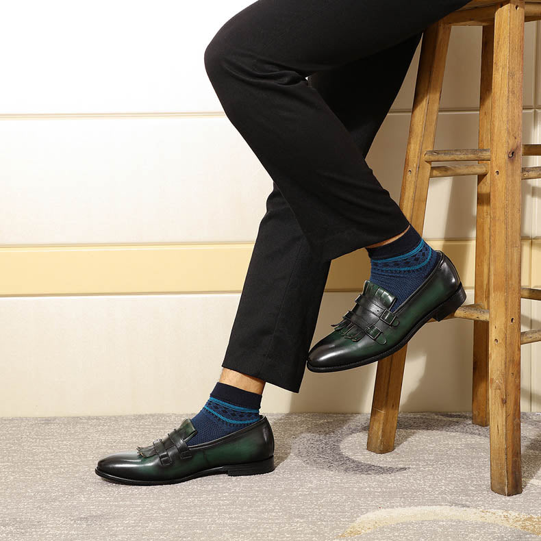 Stylish Fringed Double Monk Strap Men Leather Loafers Shoes