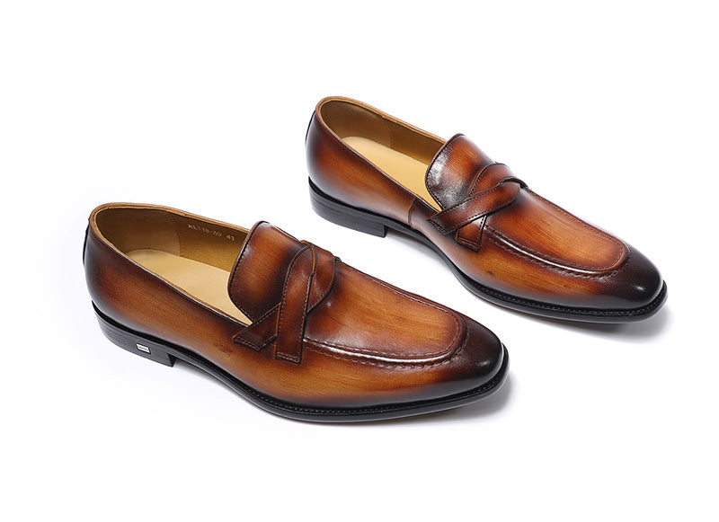 Pointed Toe Duo Crossing Strap Detail Men Loafer Shoes - FanFreakz
