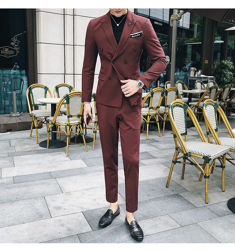 Luxury Italian Style Men Double Breasted Slim Fit Suit Set