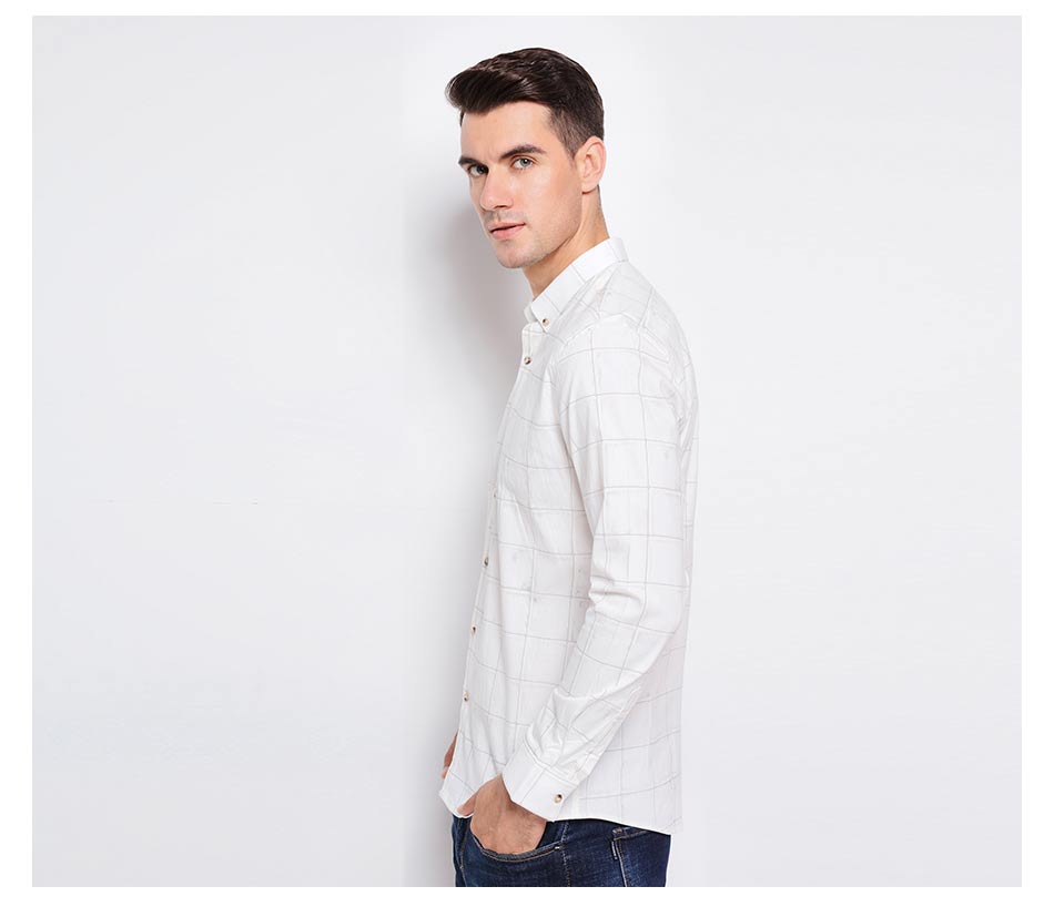 Business Style Collar Button Plaid Men Long Sleeves Shirt - FanFreakz