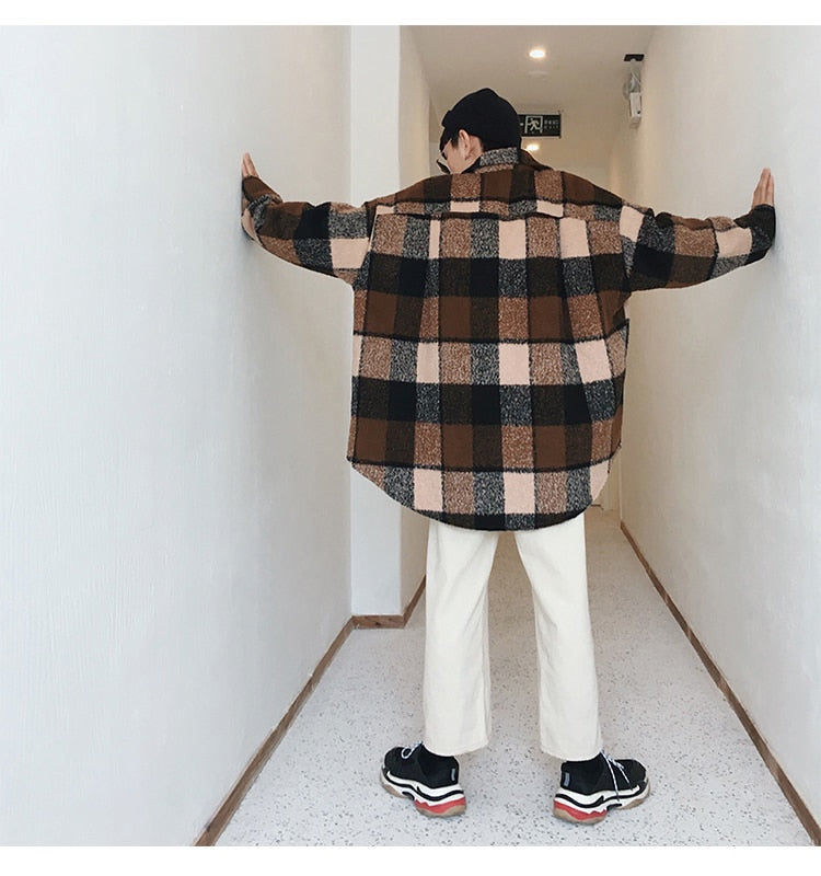 Plaid Broadcloth Hip Hop Loose Style Hommes Vêtements d'extérieur