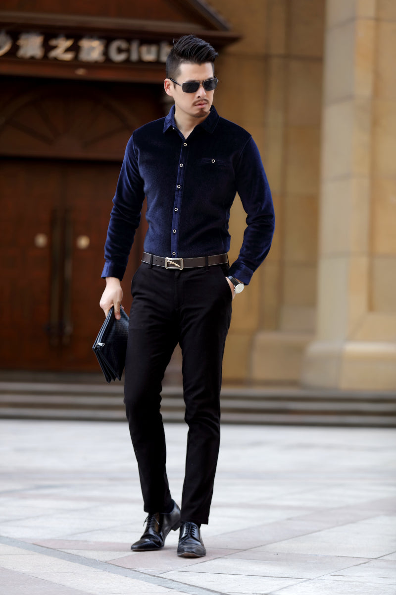 Camisa semiformal de manga larga para hombre con detalles peludos