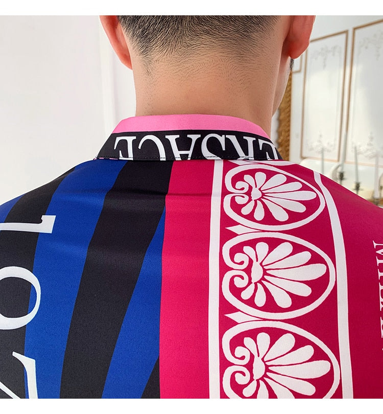 Tigre et Monogramme Imprimé Manches Longues Style Hommes Chemise Slim Fit