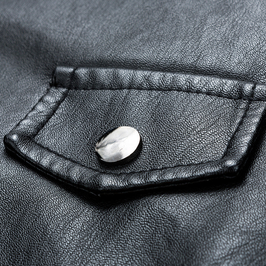 Chaqueta ajustada de cuero PU estilo motocicleta para hombre