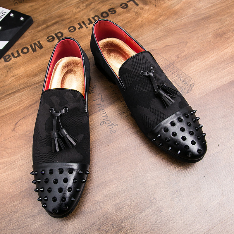 Tasseled Camo Men Loafers Shoes with Rivet Toe