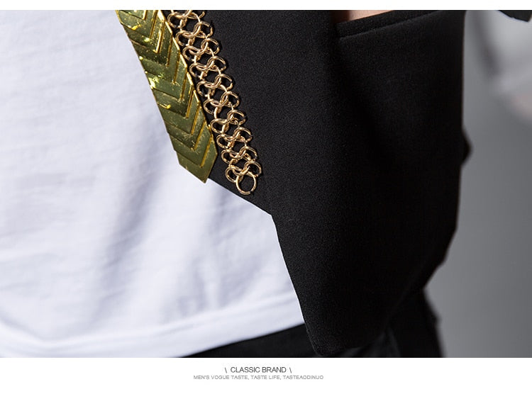 Gold Metal Long Collar Line Stylish Men Blazer