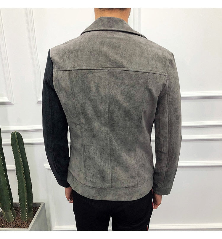 Contast Sleeve Slide Zipper Turndown Collar Men Biker Jacket - FanFreakz