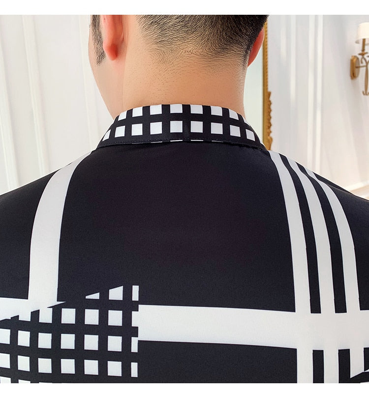 Man Face Printing Colour Splice Design Men Shirt