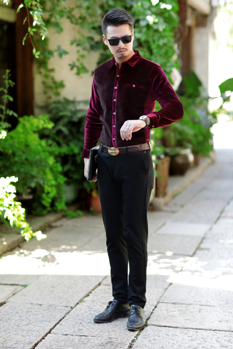 Camisa semiformal de manga larga para hombre con detalles peludos