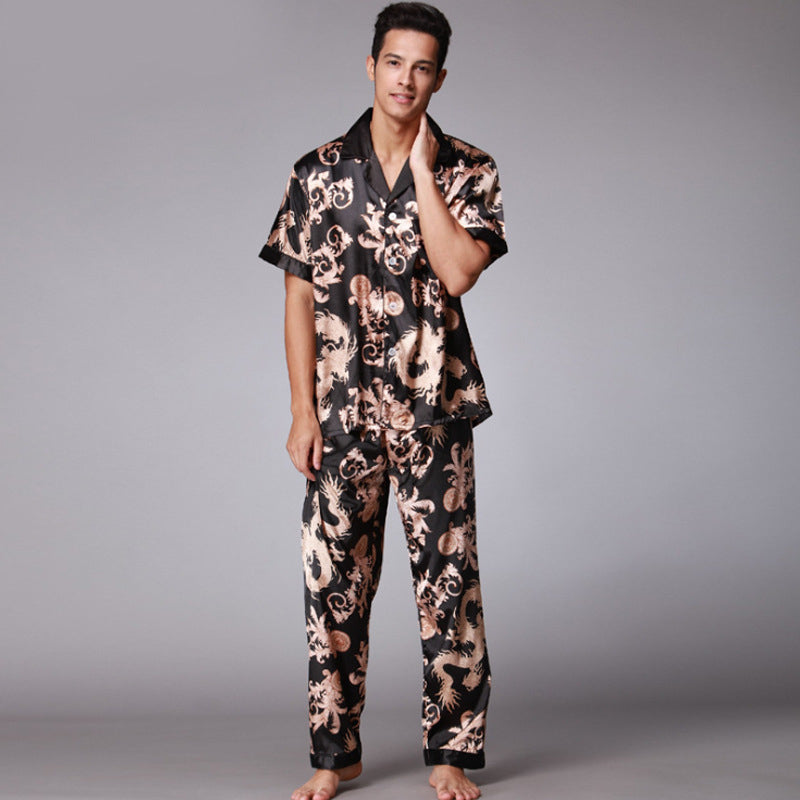 Chinese Dragon Printed Satin Silk Men Pajamas Set - FanFreakz