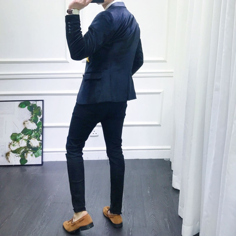 Blazer Homme Jaune Fleur Patch Broderie Détail