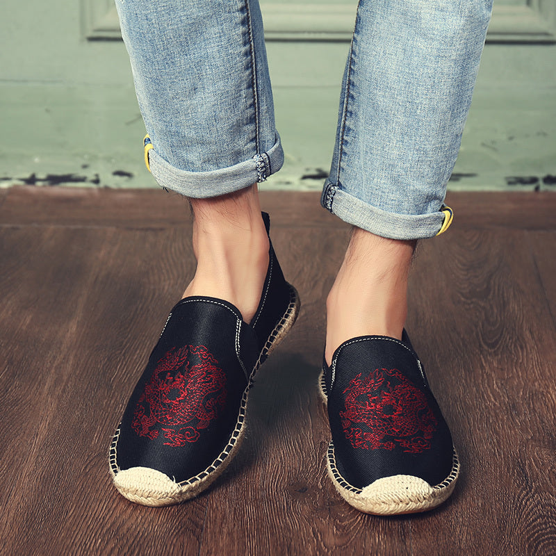 Chinese Elements Dragon Totem Men Canvas Flats Shoes - FanFreakz