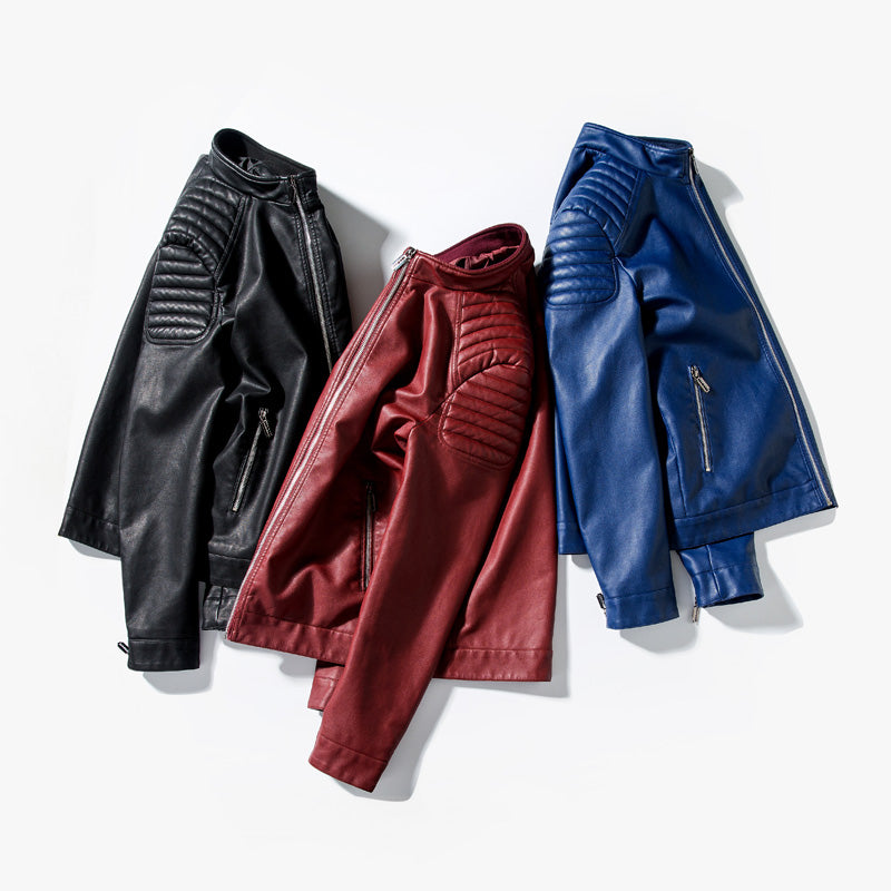 Veste en cuir PU pour hommes de style motard cousu à l'épaule