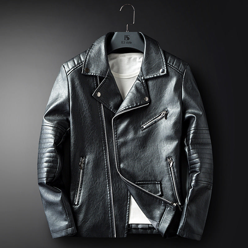 Chaqueta ajustada de cuero PU estilo motocicleta para hombre