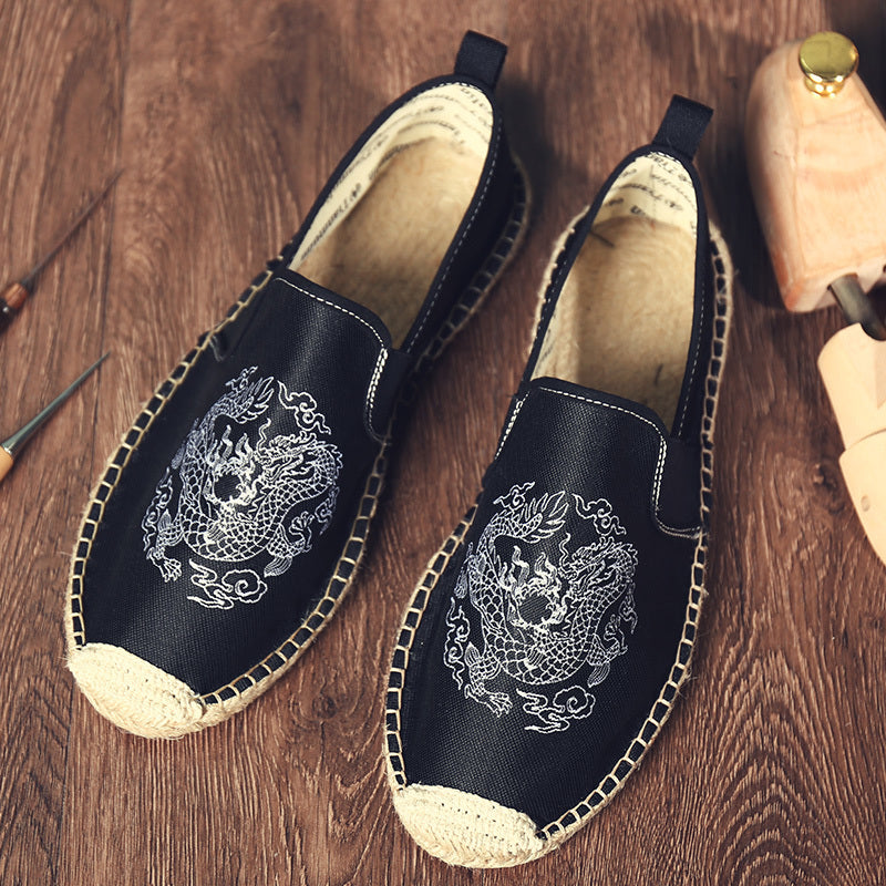 Chinese Elements Dragon Totem Men Canvas Flats Shoes - FanFreakz