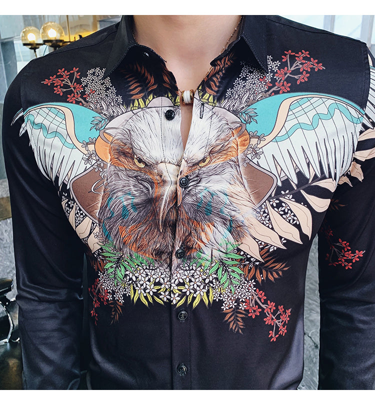 Flying Eagle Printing Chemise à manches longues pour hommes de style coupe ajustée