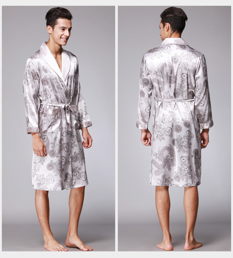 Print Pattern Men Bathrobes Kimono Robes Pajama Sets
