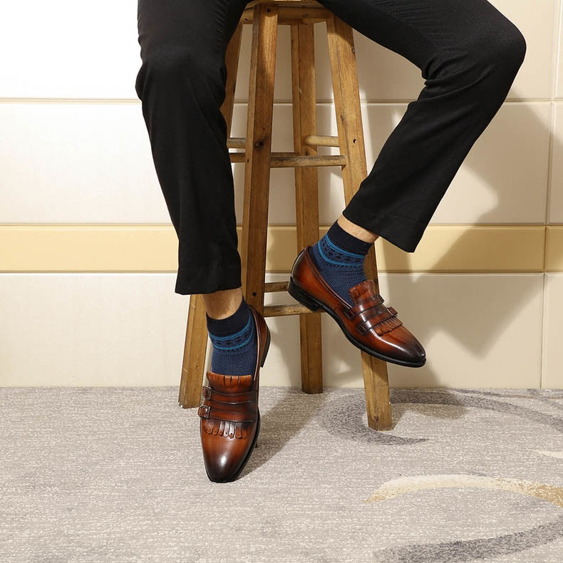 Stylish Fringed Double Monk Strap Men Leather Loafers Shoes