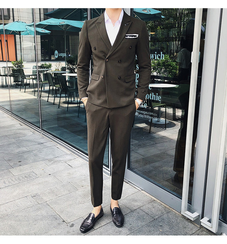 Luxury Italian Style Men Double Breasted Slim Fit Suit Set