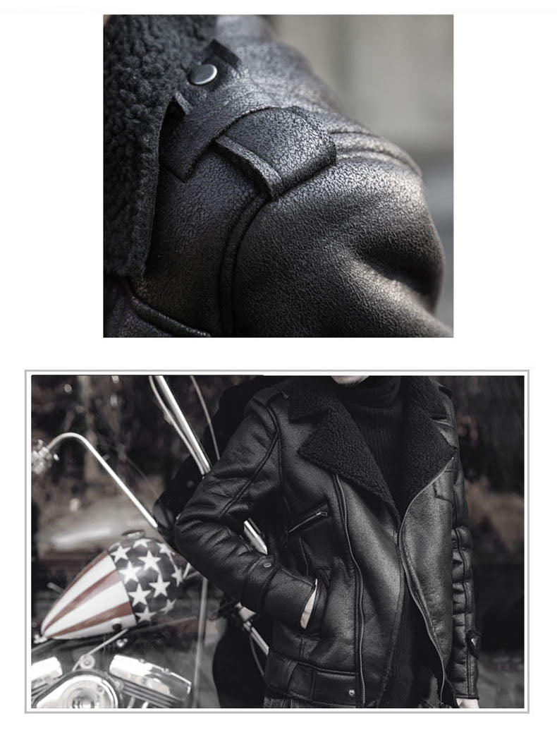 Vintage Biker Style polaire/fausse fourrure revers hommes veste en simili cuir