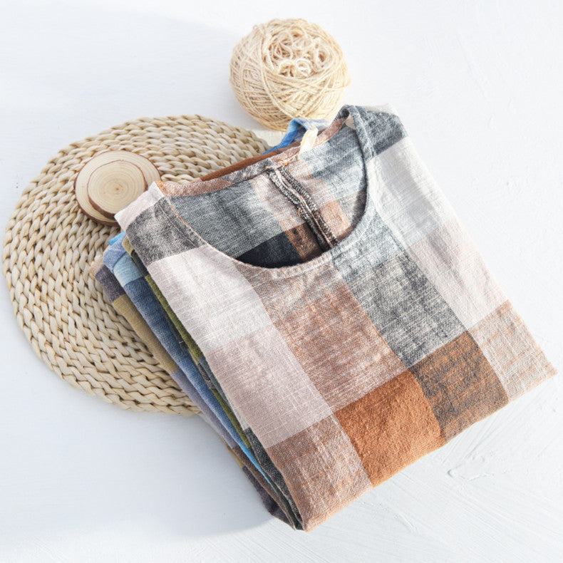 Camiseta de manga corta de algodón a cuadros