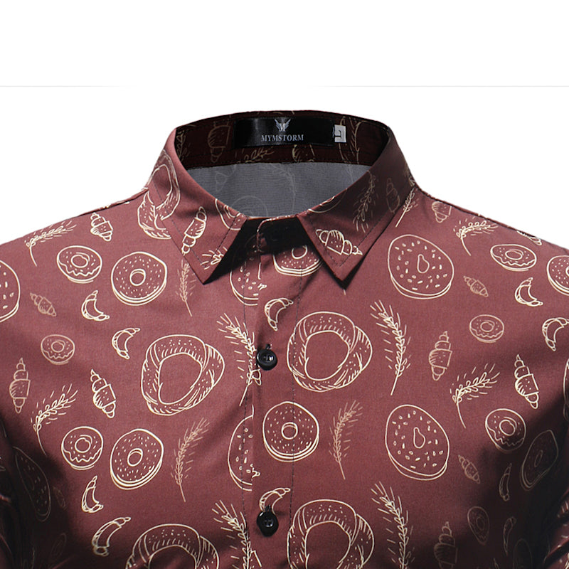 Donut Pattern Print Men Slim Fit Long Sleeves Shirt - FanFreakz